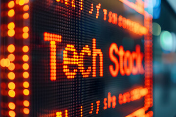 Fototapeta premium Investing in technology stock sector or fund concept, stock market display with word “Tech Stock” on digital background