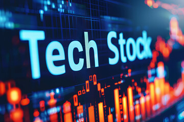 Fototapeta na wymiar Investing in technology stock sector or fund concept, stock market display with word “Tech Stock” on digital background