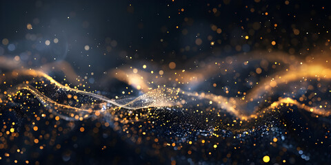 Dynamic Dark Blue and Gold Particle Background, Elegant Dark Blue and Gold Particle Abstract- Ai Generated