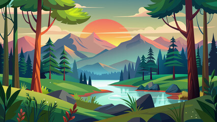 forest-landscape in river vector natural background 