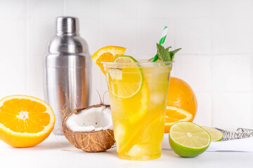 Orange coconut lemonade mojito drink - obrazy, fototapety, plakaty