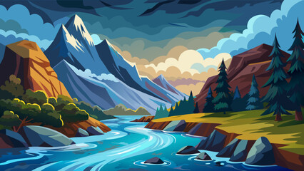 natural background  mountain-river--stormy-water vector