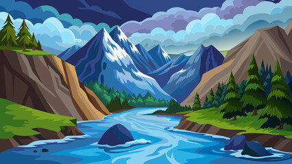 Fototapeta na wymiar natural background mountain-river--stormy-water vector