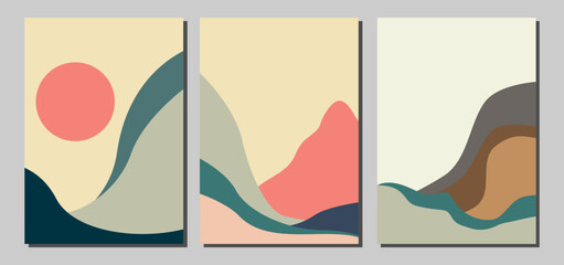 abstract mountain landscape and mountain range backgrounds vector illustrations with hand drawn mountains