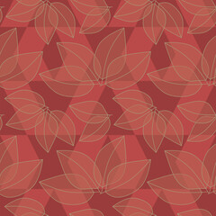seamless pattern with leaves in gold on red and pink background, abstract natural leaf design, abstract graphic ornament, ideal for fashion, textiles and paper design, summer spring print