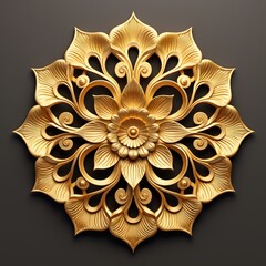 3D rendering of a golden decorative element with floral pattern