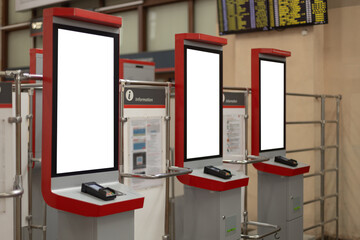 Self service transportation train ticket vending machines.self-service terminals for purchasing tickets for public transport