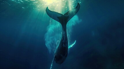 Humpback whales perform tail throws in the Pacific - obrazy, fototapety, plakaty