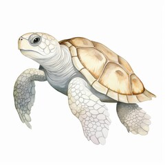 A watercolor painting of a green sea turtle on a white background.