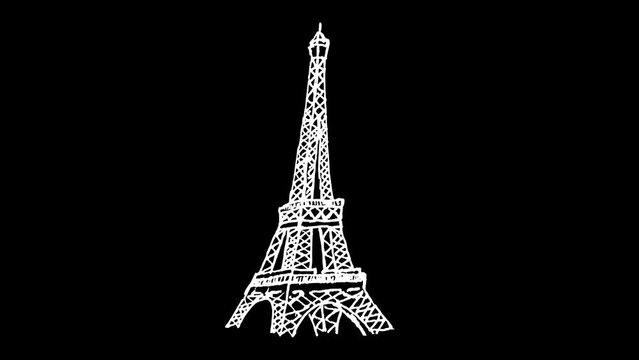 White wiggly hand drawn bouncing Paris Eiffel tower doodle animation         