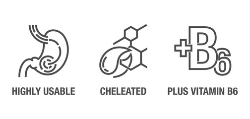 Magnesium supplement icons set in bold line