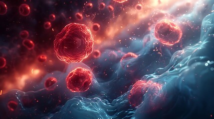 red blood cells flowing through a blood vessel medical illustration - obrazy, fototapety, plakaty