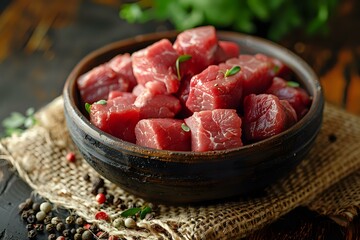 Natural Raw Meat Setting with Woven Fabric