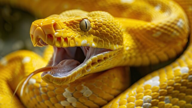 close-up yellow boga dendrophila snake