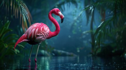 flamingo standing water beautiful nature - Powered by Adobe