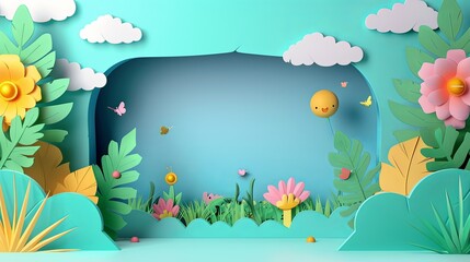 paper cut out flowers and clouds background