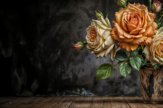 Romantico classico- rose vintage disegnate su carta da parati fotografica