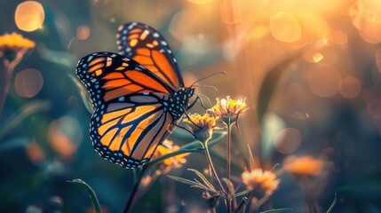 Fototapeta na wymiar Macro image Monarch butterfly, lone, nature background