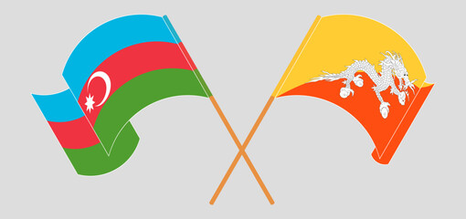 Crossed and waving flags of Azerbaijan and Bhutan