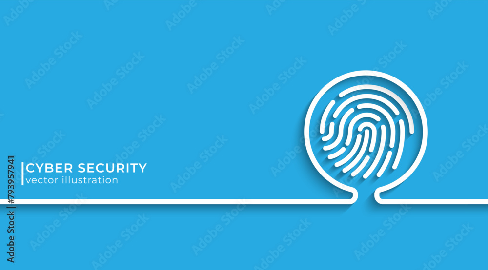Poster fingerprint line icon with silhouette. security technology, protect data, internet safety. vector il