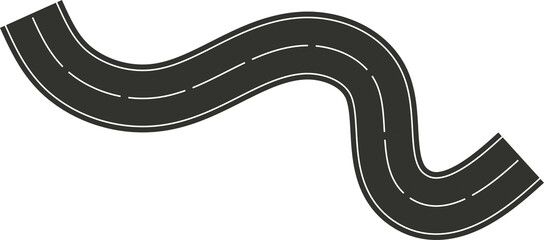 Highway asphalt road curve white markings. Design element