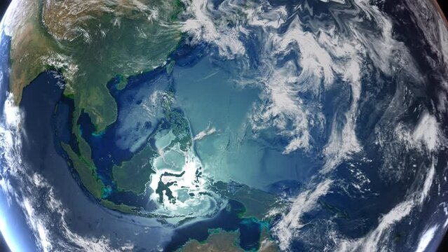 Realistic Earth From Space Zoom In Clouds Philippines Manila