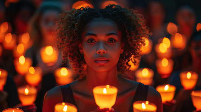 A candlelight vigil with people from various cultures, praying for peace and solidarity on Humanitarian Day