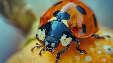 Fototapeta premium Macro photo of Lone ladybug Black-winged Oriental Goliathus, natural and close-up background