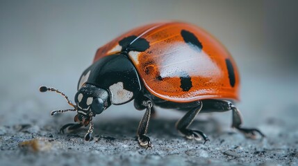 Fototapeta premium Macro photo of Lone ladybug Black-winged Oriental Goliathus, natural and close-up background