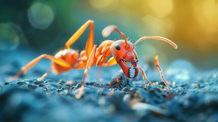 Macro photo of red ant in the nature