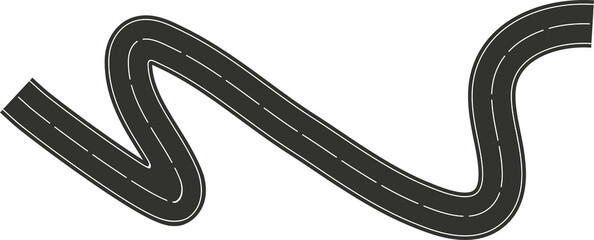 Highway asphalt road curve white markings. Design element