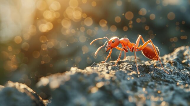 Macro photo of red ant in the nature