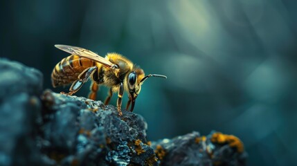 macro photo solitary bee natural - obrazy, fototapety, plakaty