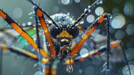 Macro photo Tiger mosquito - obrazy, fototapety, plakaty