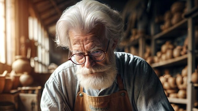 old man potter in his workshop