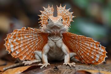 Frilled Lizard: Standing on hind legs with frill extended, illustrating defensive behavior.