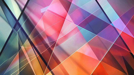Captivating abstract artwork of triangular prisms with a blend of pink and orange hues creating a...