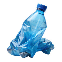 Crushed blue plastic bottle on a transparent background