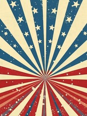 Retro Patriotic July 4th Independence Day Burst with Bold Stars and Stripes Motif on Minimal Wallpaper Background with Negative Space for Typography