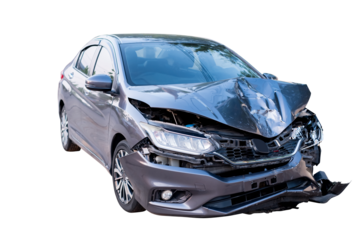 Car crash, Front and side of modern black car get damaged by accident on the road. damaged cars after collision. isolated on transparent background, PNG File
