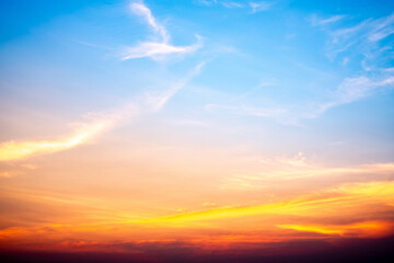 Beautiful , luxury soft gradient orange gold clouds and sunlight on the blue sky perfect for the...