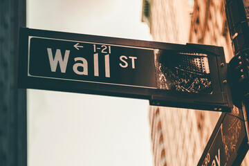 Wall street sign in Manhattan - New York City.