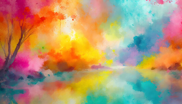 Abstract colors colorful color painting illustration - watercolor splashes art painting on digital art concept, Generative AI.