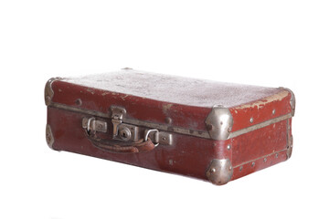 Antique suitcase isolated on white background.