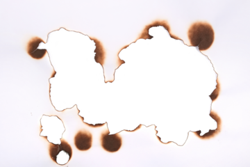 Burnt holes of paper isolated on white background
