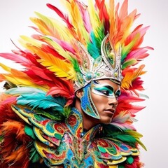 Carnival performer with ornate mask and multicolored feathers from the side

Concept: carnival spirit, cultural celebration, elaborate costume, vibrant expression