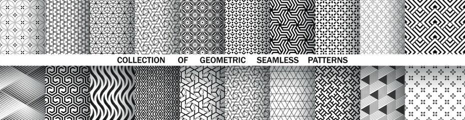 Geometric set of seamless black and white patterns. Simple vector graphics.