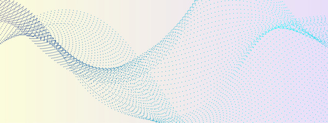 Halftone flowing wavy gradient dots shape background. Technology particles gradient colorful flowing dynamic wave lines background. Futuristic technology concept. Vector illustration