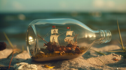 Pirate ship in Bottle
