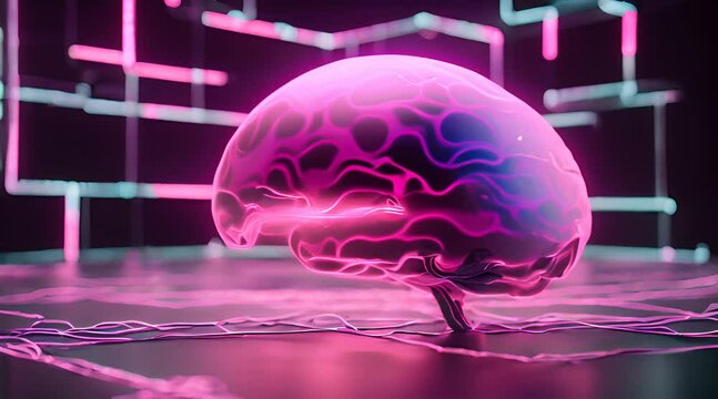 artificial intelligence digital network technologies concepts Background. neon pink brain on neon background